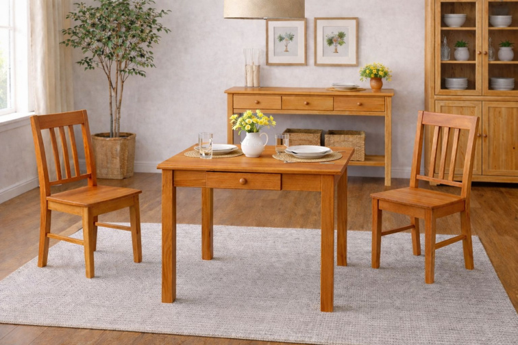 DŘEVĚNÝ STŮL SE ZÁSUVKOU Z BOROVICE 60x60 – OLŠE