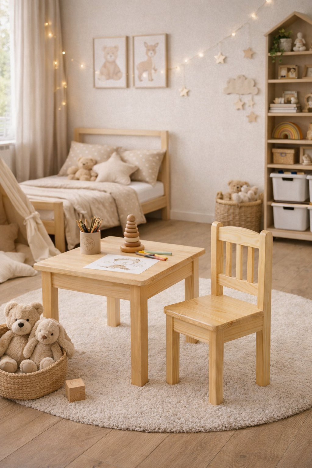 DĚTSKÁ DŘEVĚNÁ ŽIDLIČKA MINI BOROVICE