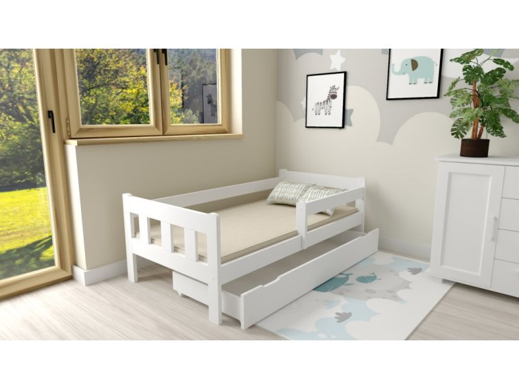 Dětská postel z masivu Martin 80x200 cm bílá + šuplík