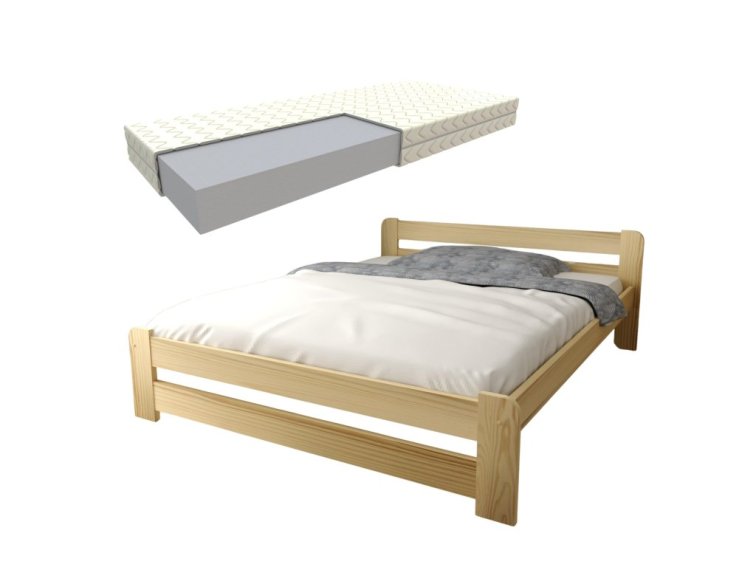 Postel z masivu Euro 160x200 cm Přírodní + pěnová matrace