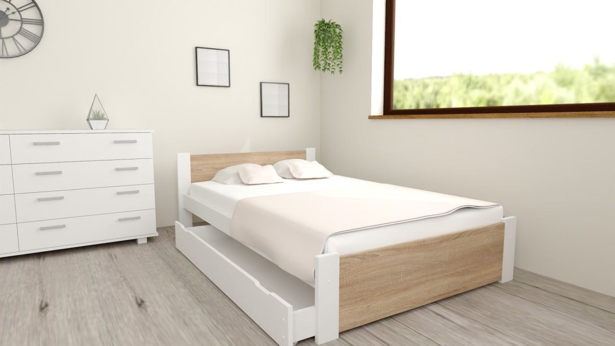 POSTEL D3 120x200 DUB SONOMA SE ZÁSUVKOU A PĚNOVOU MATRACÍ + ROŠT ZDARMA