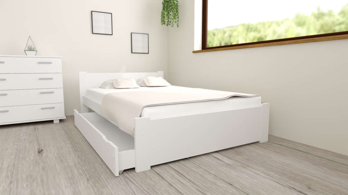 POSTEL D3 120x200 BÍLÁ SE ZÁSUVKOU A PĚNOVOU MATRACÍ + ROŠT ZDARMA