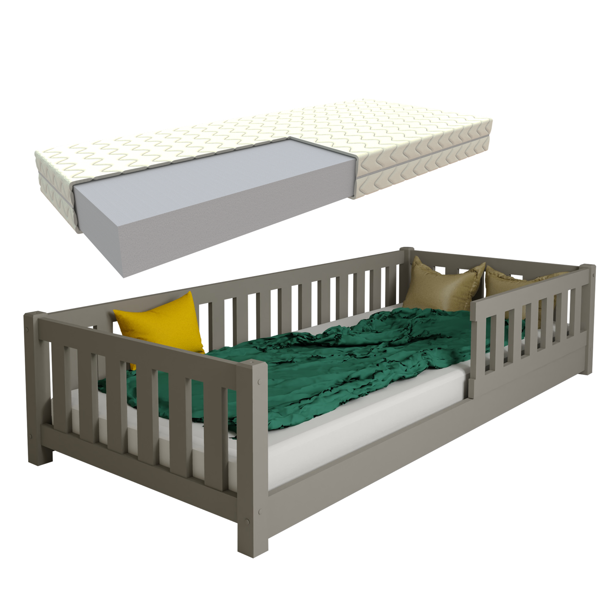 Dětská postel z masivu Montessori 80x180 cm šedá + pěnová matrace