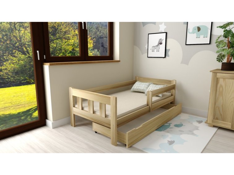 Dětská postel z masivu Martin 80x180 cm Přírodní + šuplík + pěnová matrace