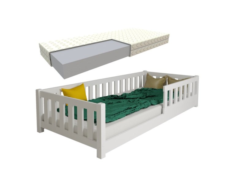 Dětská postel z masivu Montessori 80x180 cm bílá + pěnová matrace