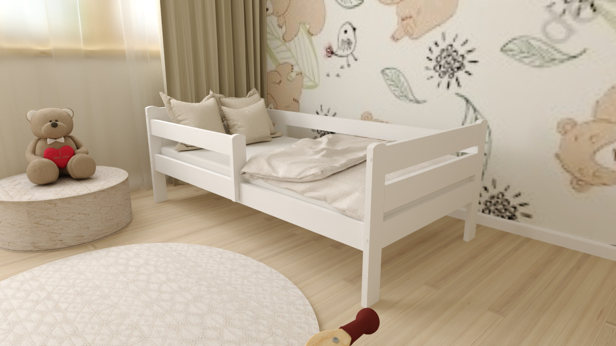 DĚTSKÁ POSTEL Z MASIVU EDA 80x200 CM – BÍLÁ + PĚNOVÁ MATRACE + ROŠT ZDARMA