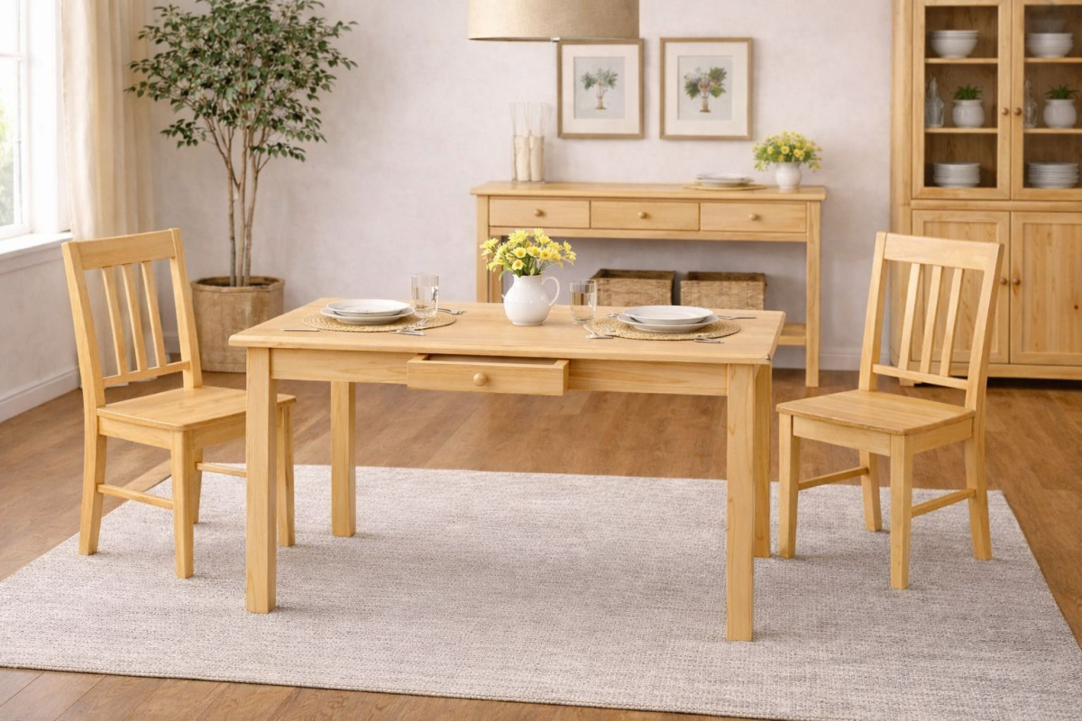 DŘEVĚNÝ STŮL SE ZÁSUVKOU Z BOROVICE 150x75 – MASIVNÍ BOROVICE