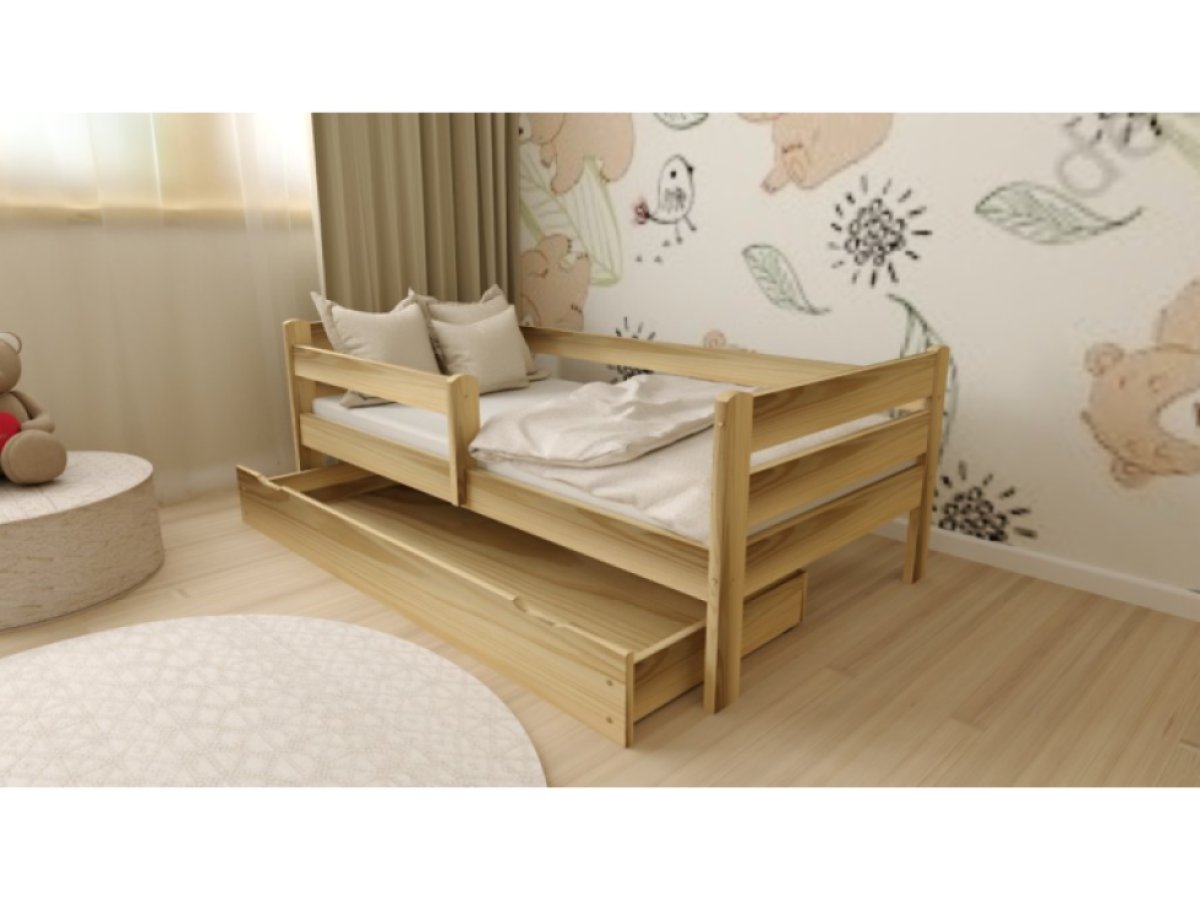 DĚTSKÁ POSTEL Z MASIVU EDA 80x160 CM – BOROVICE + ZÁSUVKA + PĚNOVÁ MATRACE + ROŠT ZDARMA