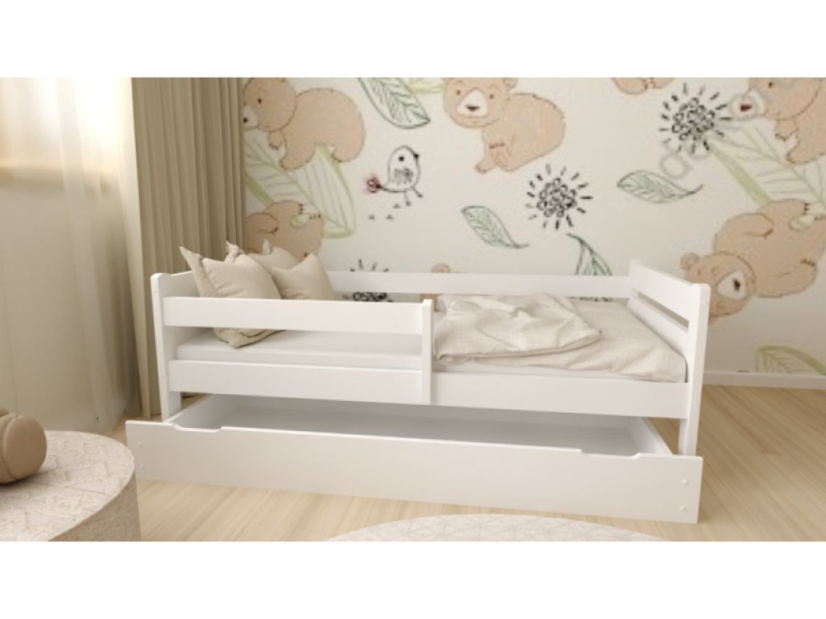 DĚTSKÁ POSTEL Z MASIVU EDA 80x160 CM – BÍLÁ + ZÁSUVKA + PĚNOVÁ MATRACE + ROŠT ZDARMA