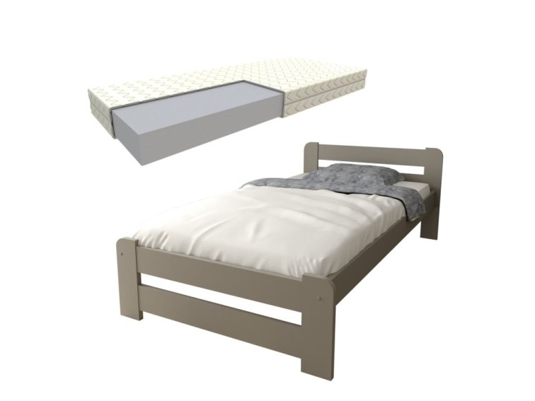 Postel z masivu Euro 90x200 cm šedá + pěnová matrace