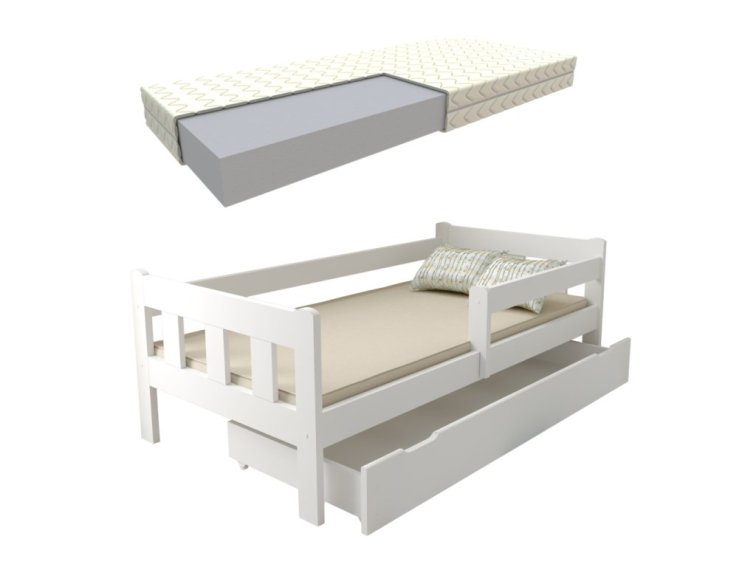 Dětská postel z masivu Martin 80x180 cm bílá + šuplík + pěnová matrace