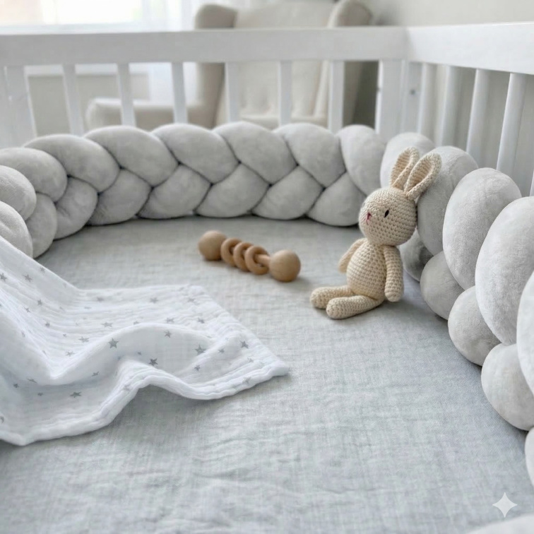 OCHRANNÝ MANTINEL DO DĚTSKÉ POSTÝLKY – VELUROVÝ COP – SVĚTLE ŠEDÝ 180 cm