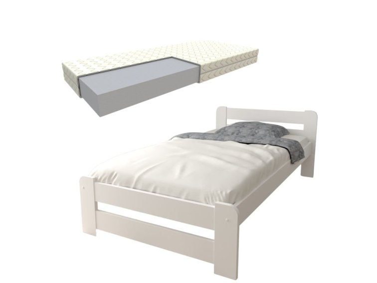 Postel z masivu Euro 80x200 cm bílá + pěnová matrace