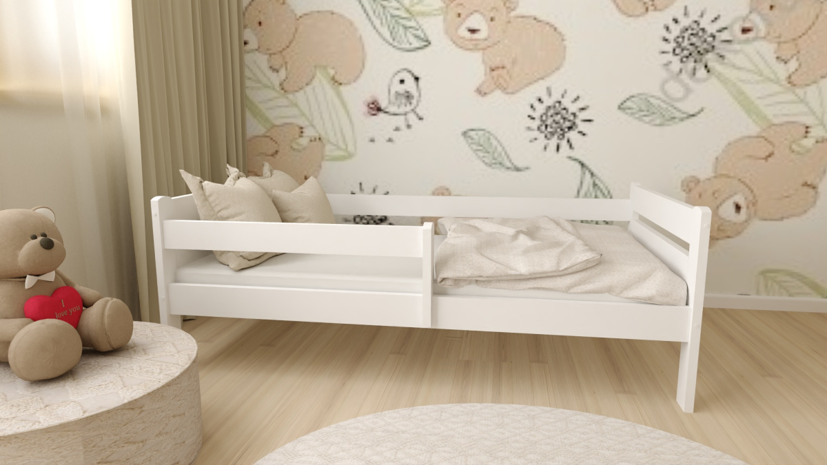 DĚTSKÁ POSTEL Z MASIVU EDA 80x200 CM – BÍLÁ + PĚNOVÁ MATRACE + ROŠT ZDARMA