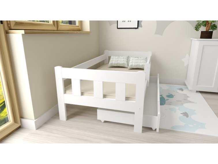 Dětská postel z masivu Martin 80x200 cm bílá + šuplík