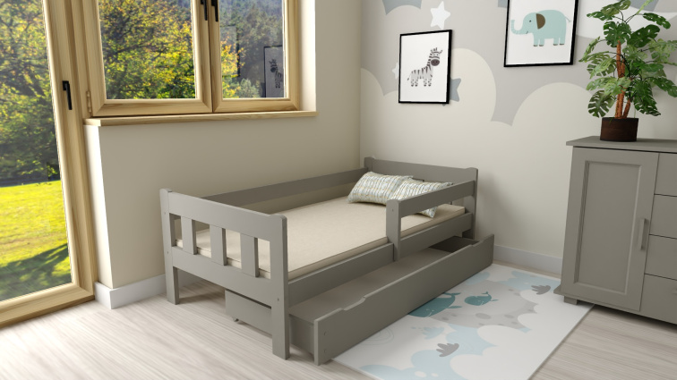 Dětská postel z masivu Martin 80x160 cm Šedá + šuplík