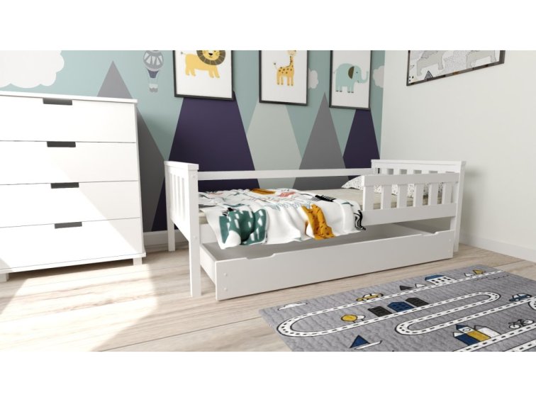 Dětská postel z masivu Mike 80x200 cm Bílá + šuplík + pěnová matrace