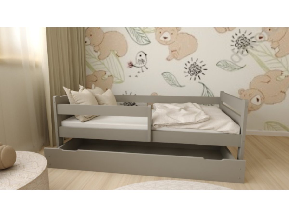 DĚTSKÁ POSTEL Z MASIVU EDA 90x200 CM – ŠEDÁ + ZÁSUVKA