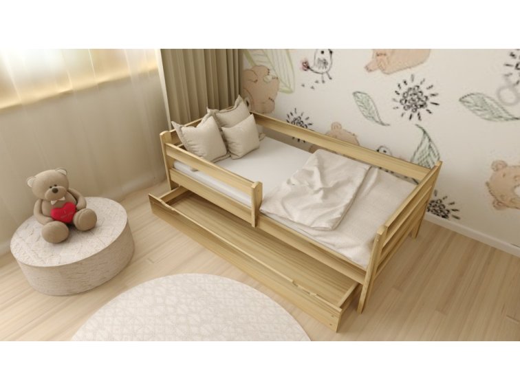Dětská postel z masivu Eda 80x200 cm Přírodní + šuplík + pěnová matrace