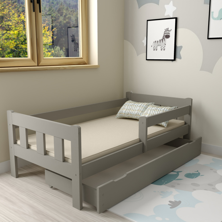 Dětská postel z masivu Martin 80x180 cm Šedá + šuplík