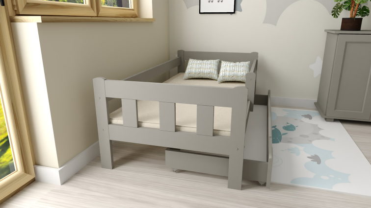 Dětská postel z masivu Martin 80x160 cm Šedá + šuplík