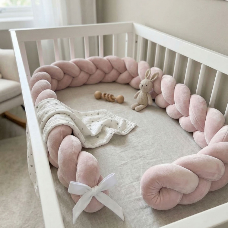 OCHRANNÝ MANTINEL DO DĚTSKÉ POSTÝLKY – VELUROVÝ COP – PASTELOVĚ RŮŽOVÝ 180 cm