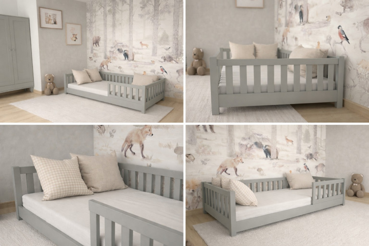 DĚTSKÁ POSTEL MONTESSORI ŠEDÁ 120x200 + RÁM ZDARMA