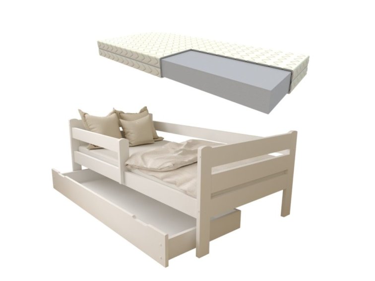 Dětská postel z masivu Eda 80x180 cm bílá + šuplík + pěnová matrace