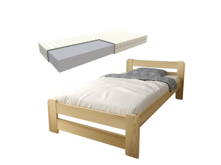 Postel z masivu Euro 90x200 cm Přírodní + pěnová matrace