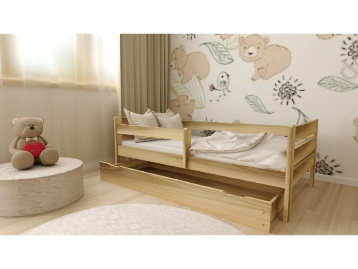 DĚTSKÁ POSTEL Z MASIVU EDA 80x160 CM – BOROVICE + ZÁSUVKA + PĚNOVÁ MATRACE + ROŠT ZDARMA
