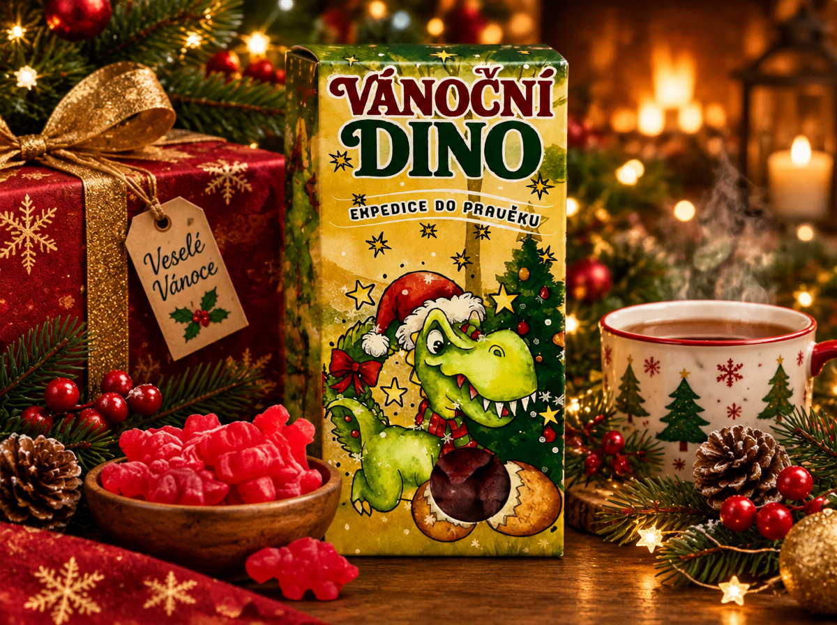 VÁNOČNÍ DINOSAUŘI S JAHODOVOU PŘÍCHUTÍ, 50g