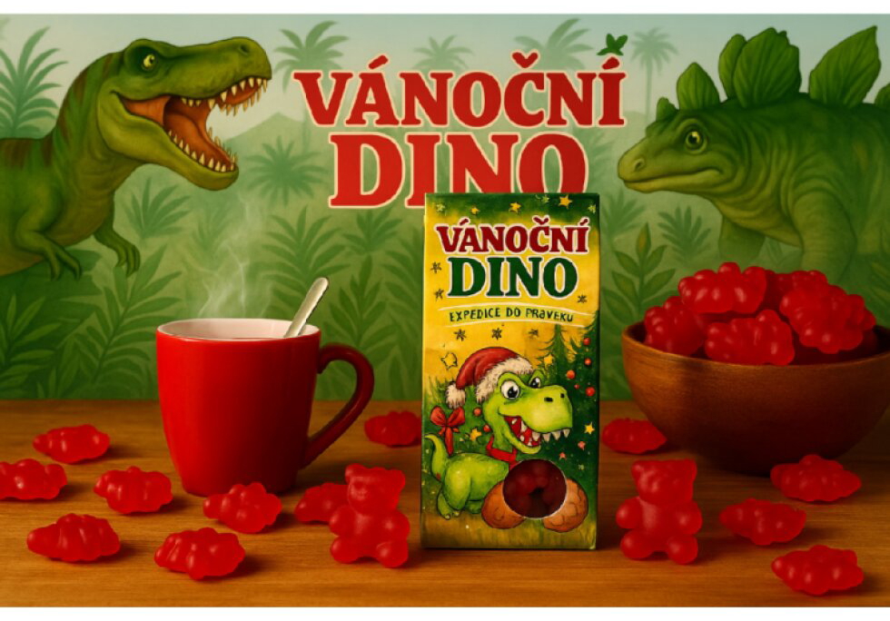 VÁNOČNÍ DINOSAUŘI S JAHODOVOU PŘÍCHUTÍ, 50g