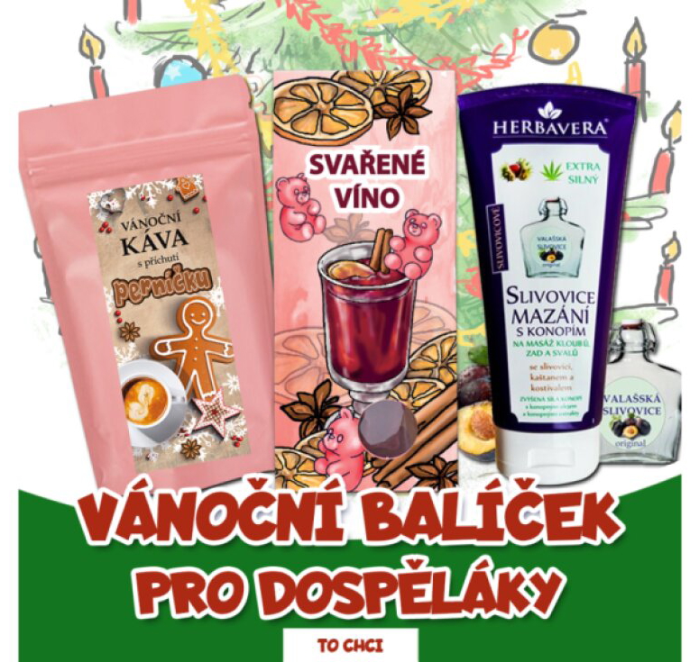 BALÍČEK SLIVOVICOVÉ MAZÁNÍ + SVAŘENÉ VÍNO + PERNÍČKOVÁ KÁVA