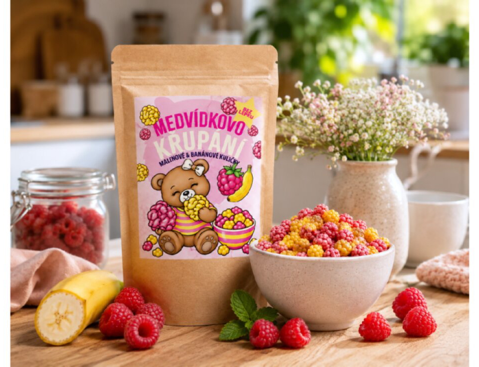 MEDVÍDKOVO KŘUPÁNÍ - MALINOVÉ A BANÁNOVÉ KULIČKY BEZ LEPKU