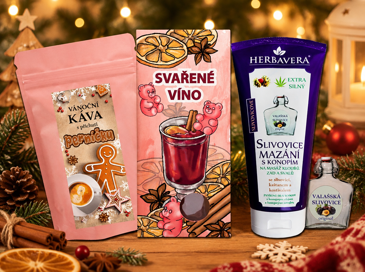 BALÍČEK SLIVOVICOVÉ MAZÁNÍ + SVAŘENÉ VÍNO + PERNÍČKOVÁ KÁVA