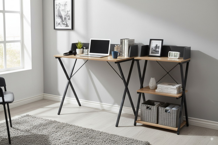 Psací stůl Luna-Dub sonoma + regál Luna-Dub sonoma