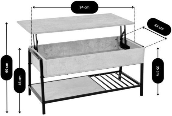 Konferenční stolek Nordik Lift - dekor beton