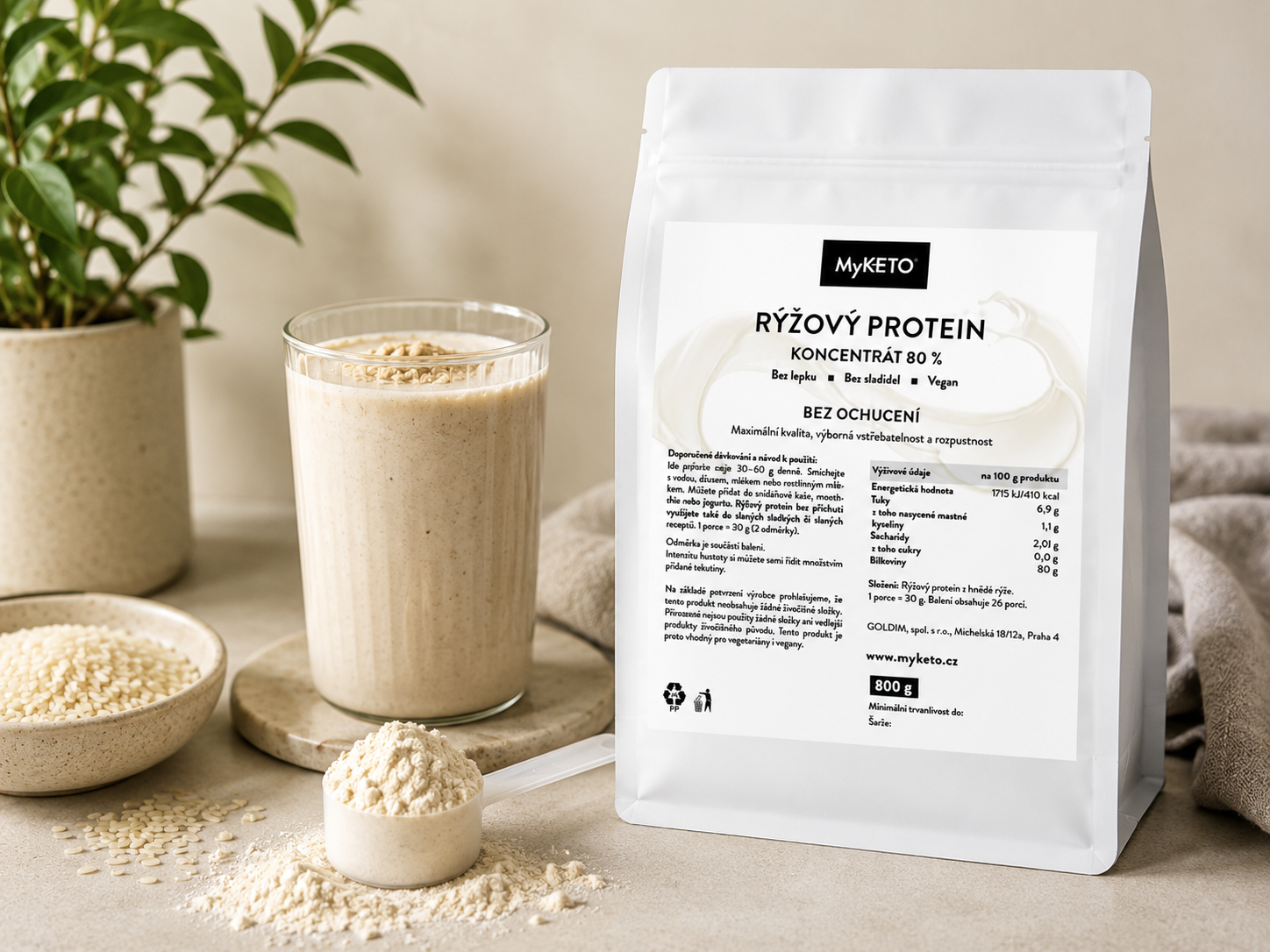 Rýžový protein bez příchutě, 800g