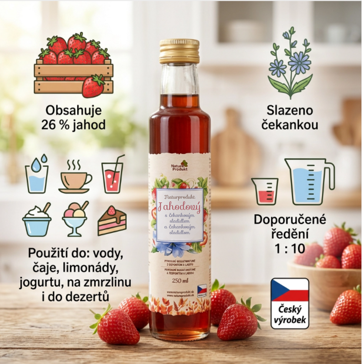 Naturprodukt Jahodový s čekankovým sladidlem 250 ml