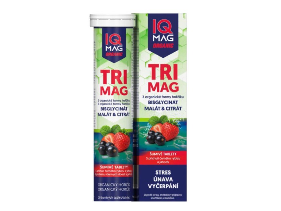 IQ Mag organic TRIMAG 3 hořčíky v jednom. černý rybíz jahody