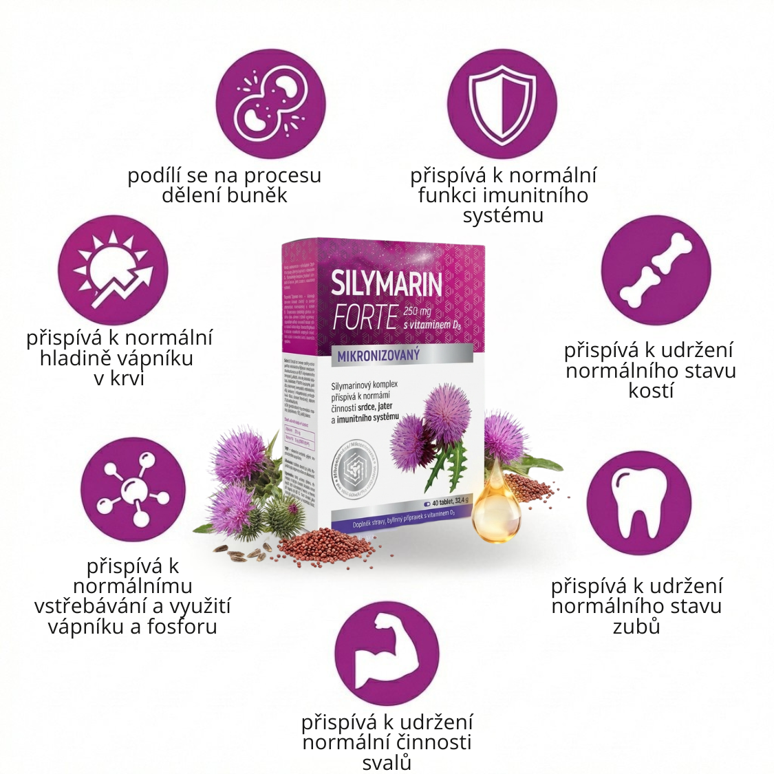Naturprodukt Silymarin Forte 250 mikronizovaný s vitaminem D