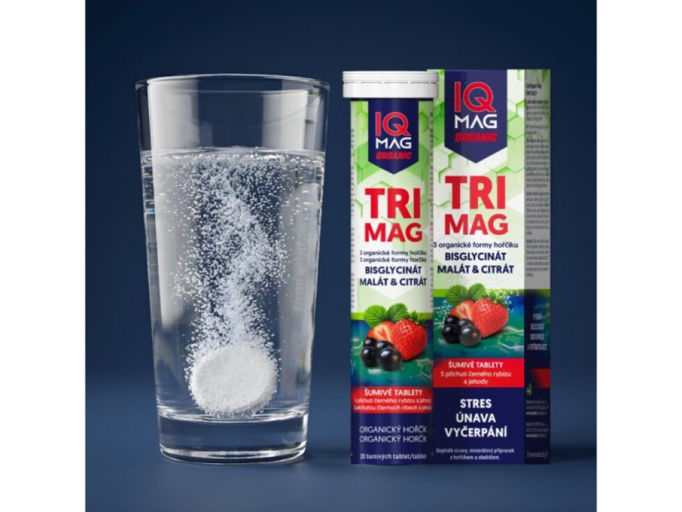 IQ Mag organic TRIMAG 3 hořčíky v jednom. černý rybíz jahody