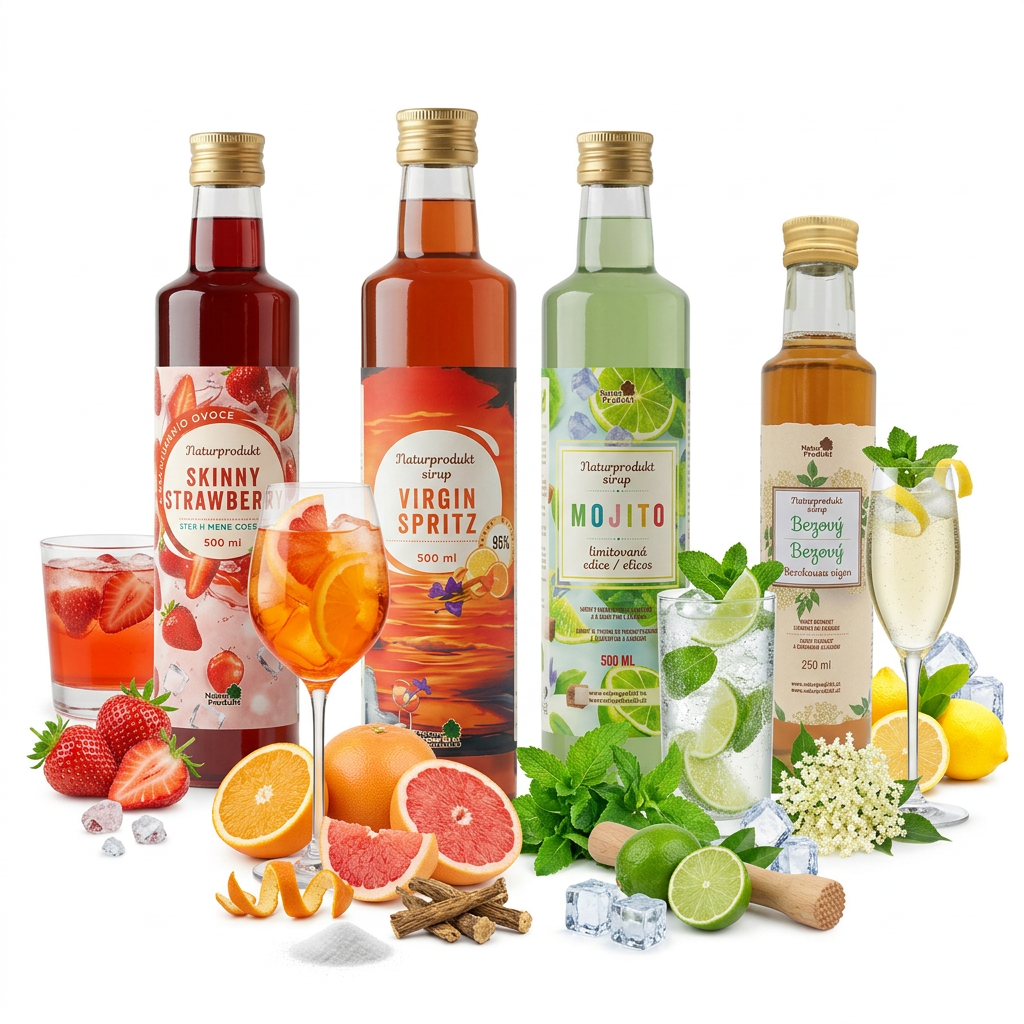 Výhodná sada vybraných koktejlových sirupů 3x500 ml + 1 x Bezový sirup 250 ml zdarma