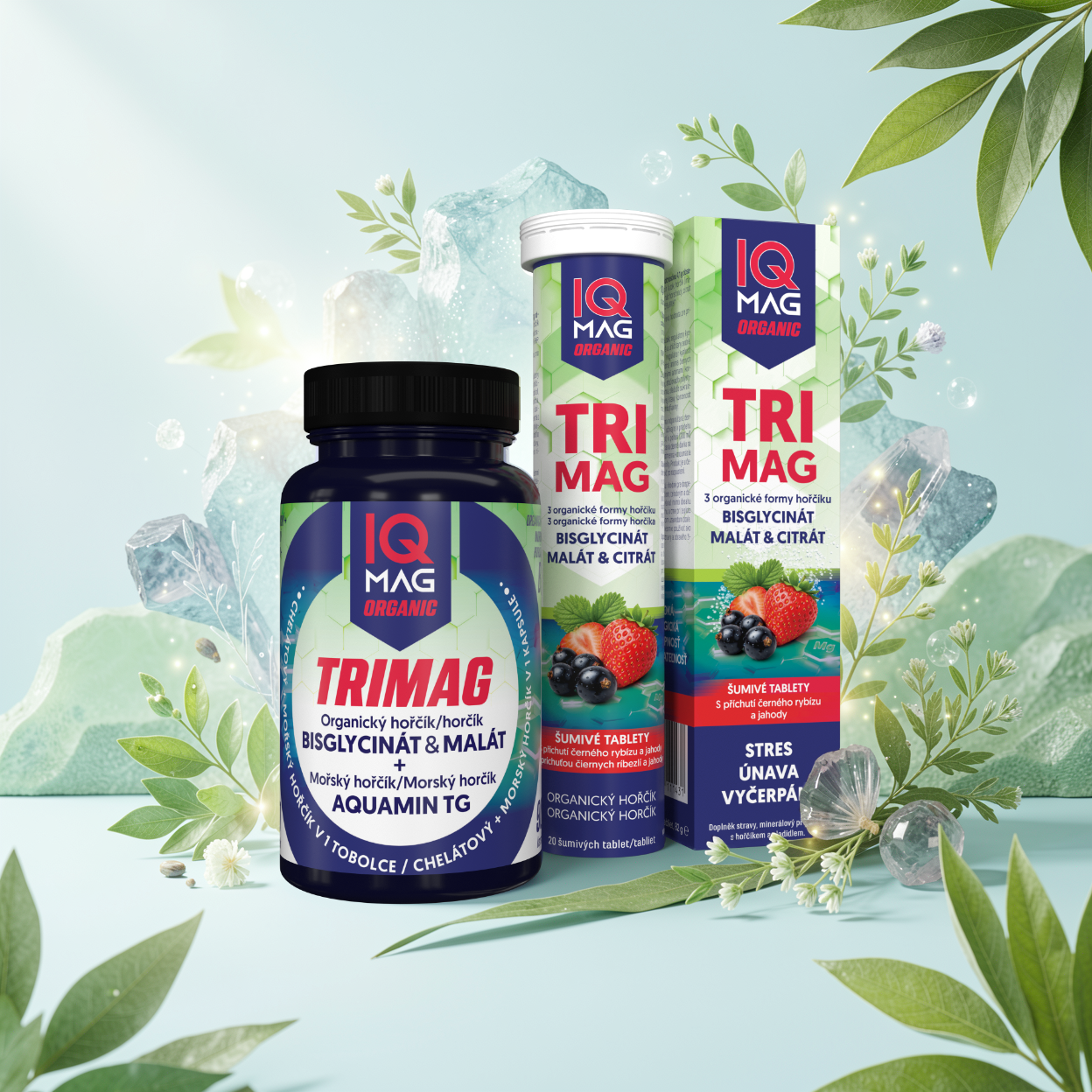IQ Mag organic TRIMAG 3 hořčíky v jednom. černý rybíz jahody