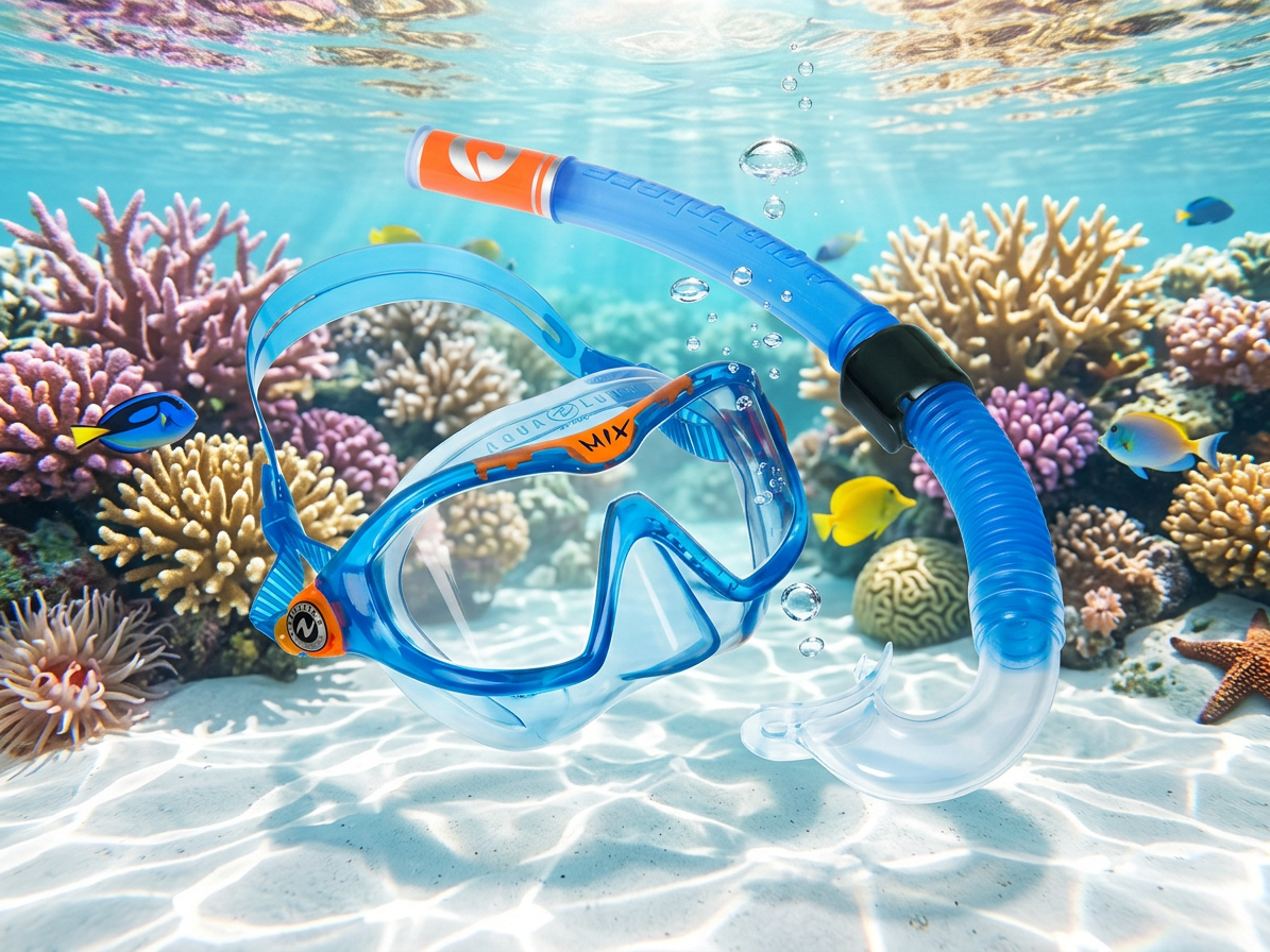 Dětský šnorchlovací a potápěčský set Aqualung Sport COMBO MIX XB + SNORKEL čirý zorník, modrá