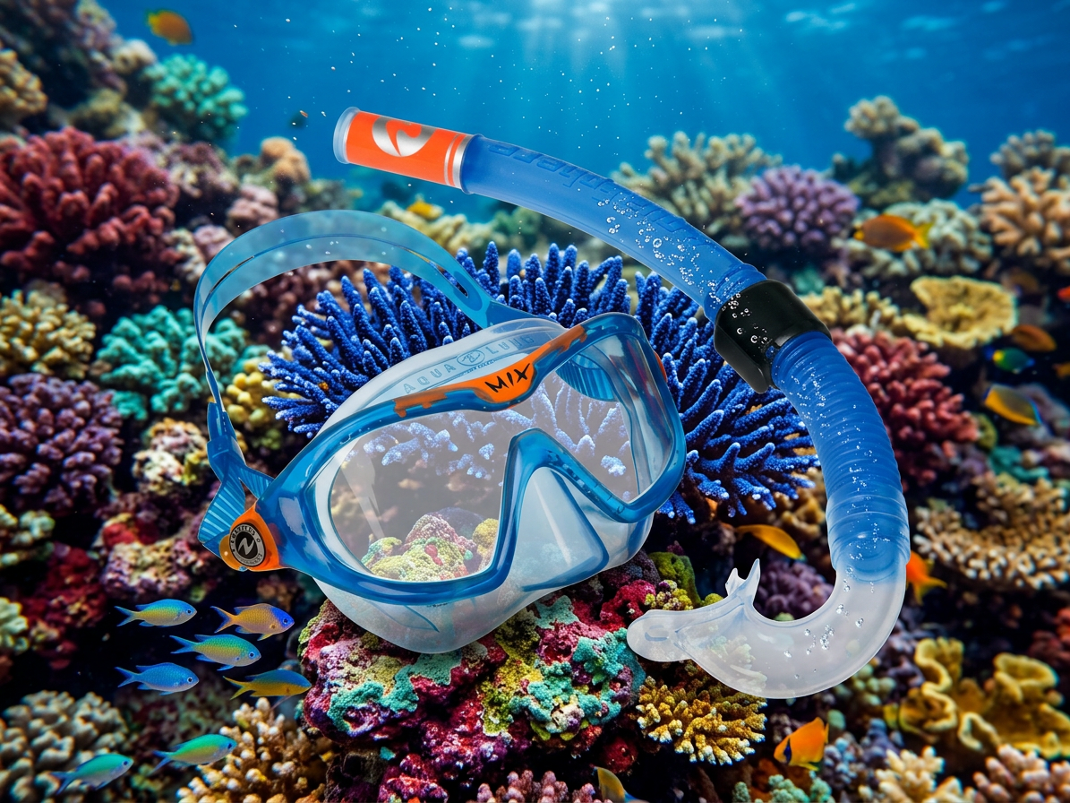 Dětský šnorchlovací a potápěčský set Aqualung Sport COMBO MIX XB + SNORKEL čirý zorník, modrá