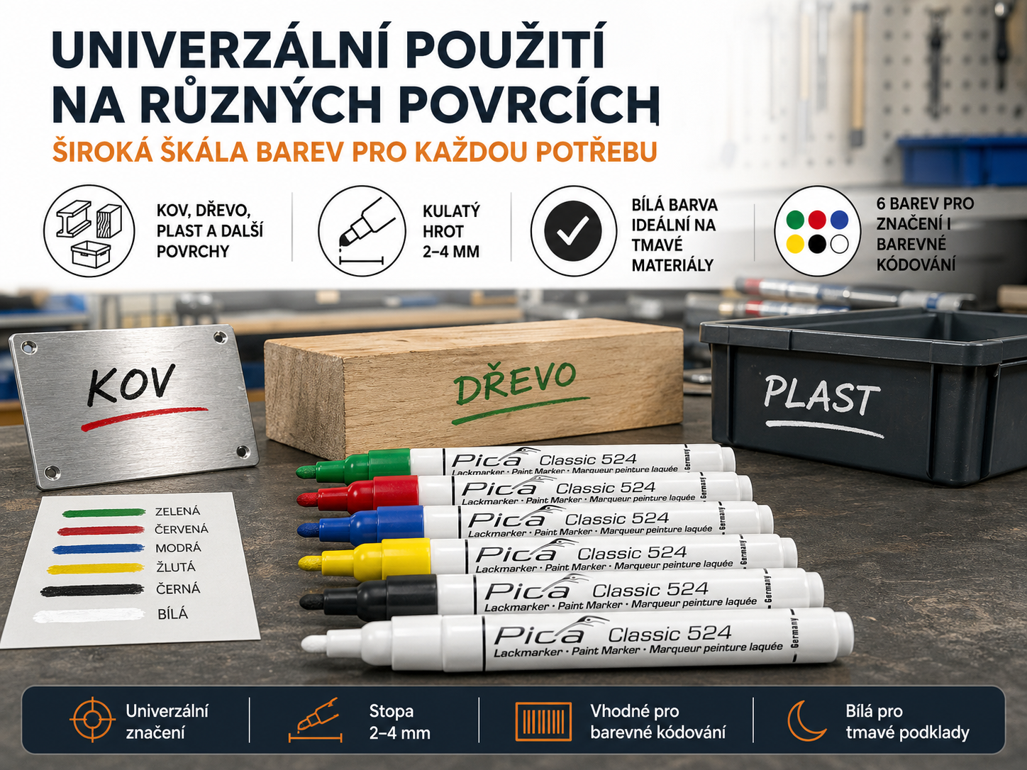 Pica | Classic 524 lakový popisovač 2–4 mm – kontrastní značení