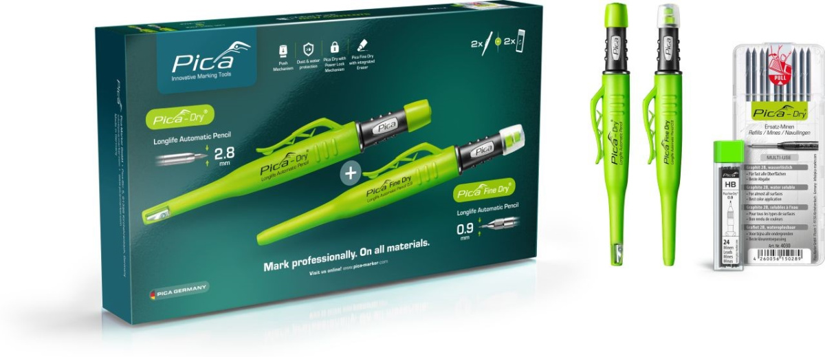 Pica Master Set – sada automatické tužky Fine Dry 0,9 mm a truhlářské tužky Dry