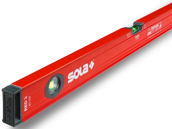 Vodováha SOLA RED 3 – celkový pohled, 3 libely, červený profil