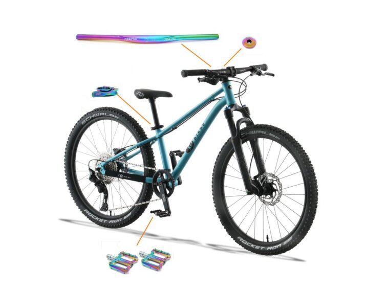 KUbikes 24S Trail AIR - Tyrkys - laser Rainbow, 9,7kg, lehké dětské kolo